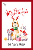 Happy Puppy and Cats Christmas Gift Tag