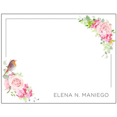Pastel Flowers with Bird Themed Note Card Set