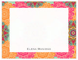 Colorful Floral Swirls Bordered Personalized Note Cards