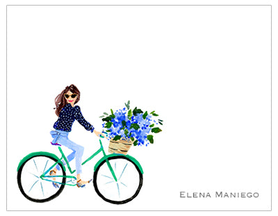 Lady on Bike Personalized Note Cards