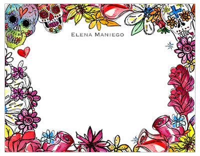 Sugar Skulls Floral Border Personalized Note Cards