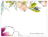 Watercolor Lined Flowers Personalized Note Cards