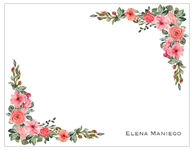 Classic Peach Watercolor Flowers Personalized Note Cards