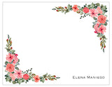 Classic Peach Watercolor Flowers Personalized Note Cards