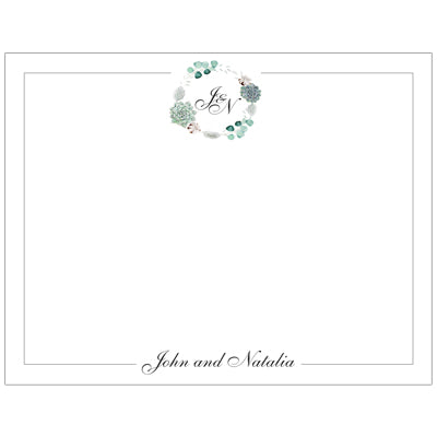 Best Mint Monogram Wreath Personalized Note Cards