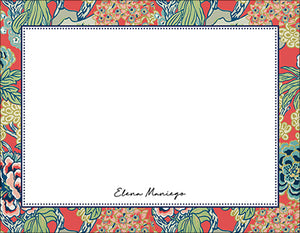 Exotic Peony Chinoiserie Red Border Notecards
