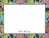Exotic Peony Chinoiserie Blue Border Notecards