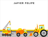 Construction Cars Themed Personalized Note Cards for Kids